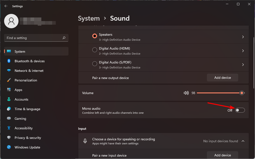 mono-audio-settings